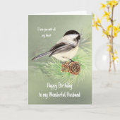Husband Birthday Love my Heart Chickadee Bird Kaart (Gele Bloem)