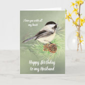 Husband Birthday Love my Heart Chickadee Bird Kaart (Gele Bloem)