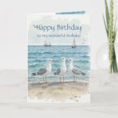 Husband Birthday, Romantic, Seagull Beach, Shore Kaart (Voorkant)