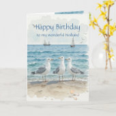 Husband Birthday, Romantic, Seagull Beach, Shore Kaart (Gele Bloem)