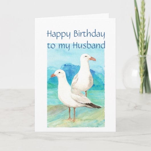 Husband Birthday, Romantic, Seagull Beach, Shore Kaart (Voorkant)