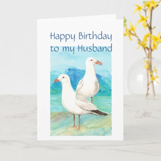 Husband Birthday, Romantic, Seagull Beach, Shore Kaart (Gele Bloem)