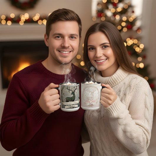 Husband Christmas Mug – Personalized Reindeer Tweekleurige Koffiemok
