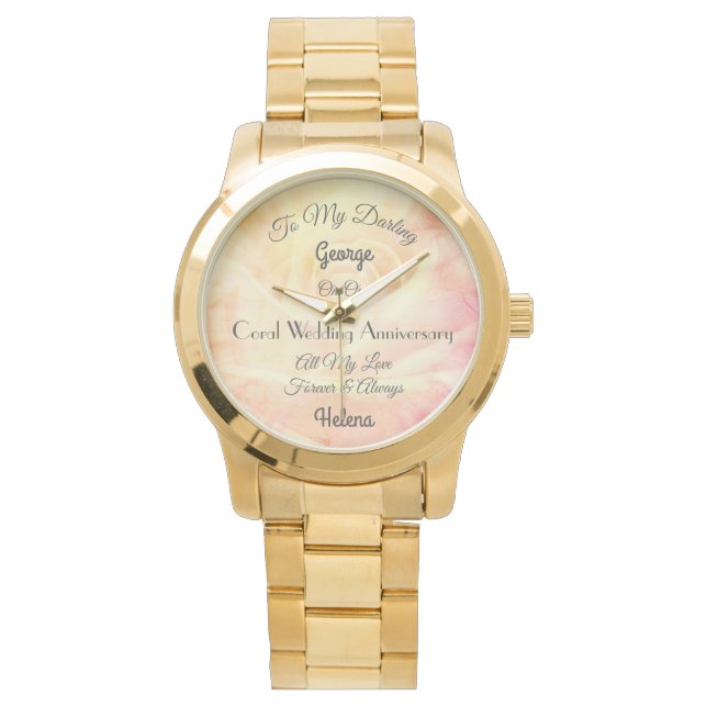 Husband Coral Wedding Jubileum Watch Horloge (Voorkant)