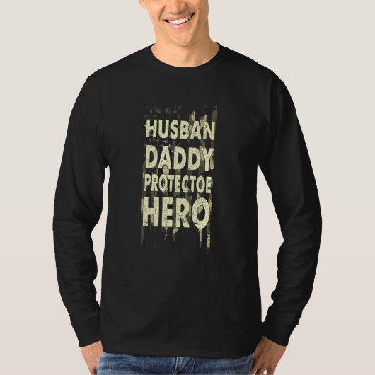 Husband Dad Protector Hero American Flag T-shirt (Voorkant)
