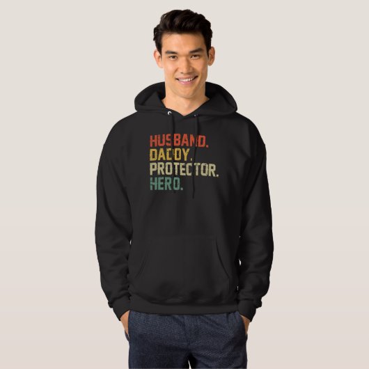 Husband Dad Protector Hero Fathers Day Gezegde Hoodie (Voorkant volledig)