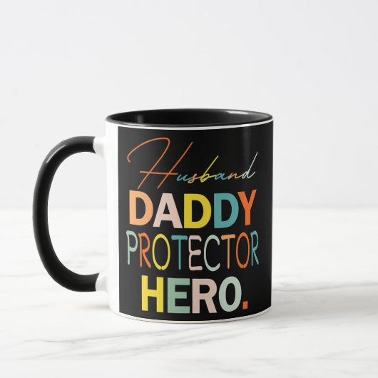 Husband Dad Protector Hero Funny Vaderdag Mok (Links)