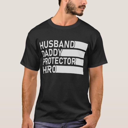 Husband Dad Protector Hero, Vaderdag T-shirt (Voorkant)