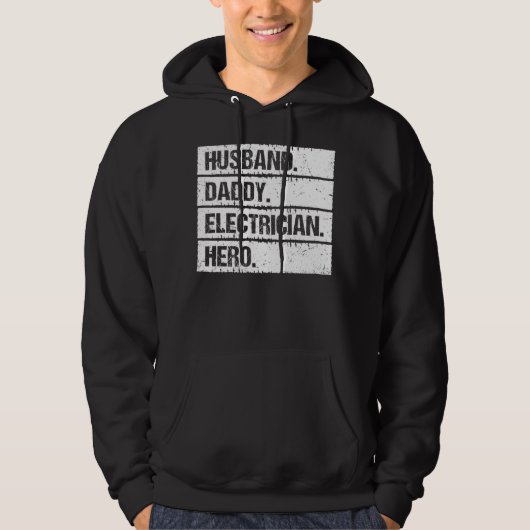 Husband Daddy Electrician Hero Lineman Electrical  Hoodie (Voorkant)