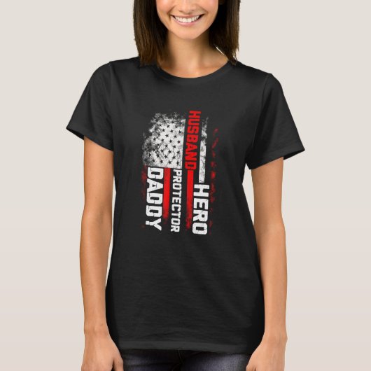 Husband Daddy Protector Hero American Flag Indepen T-shirt (Voorkant)