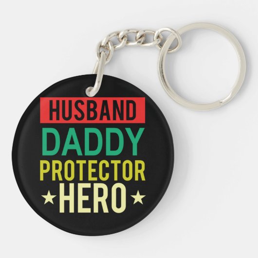 Husband Daddy Protector Hero Fathers Day Funny Gif Sleutelhanger (Achterkant)