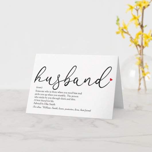 Husband Definitie Script Rode Liefde Hart Kaart (Gele Bloem)