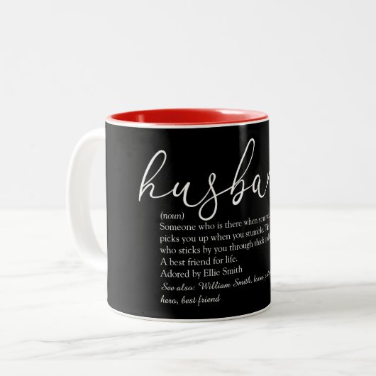 Husband Definition Elegant Script Love Heart Tweekleurige Koffiemok (Voorkant links)