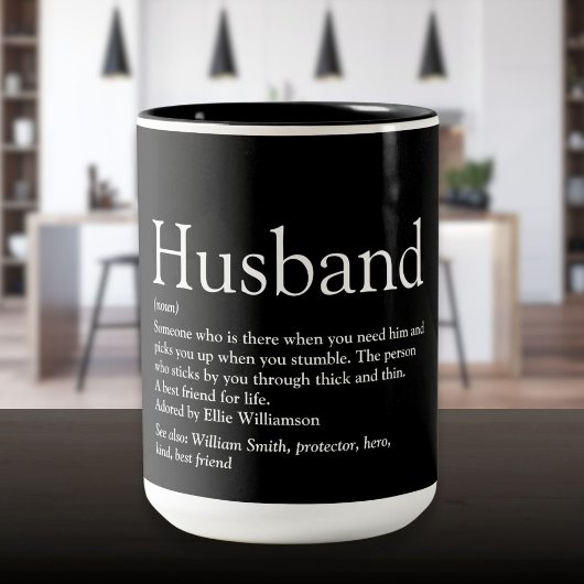 Husband Definition Fun Cool Black en White Tweekleurige Koffiemok