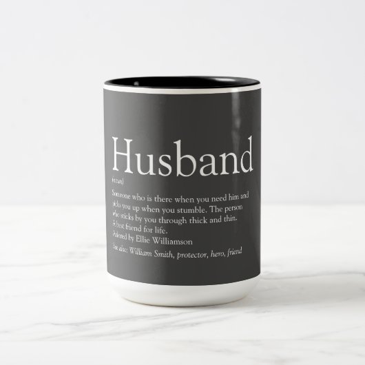 Husband Definition Quote Modern Grey Tweekleurige Koffiemok (Center)