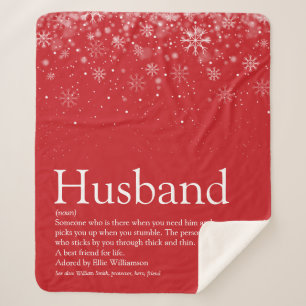 Husband Definition Quote Winter Snowflakes Red Sherpa Deken