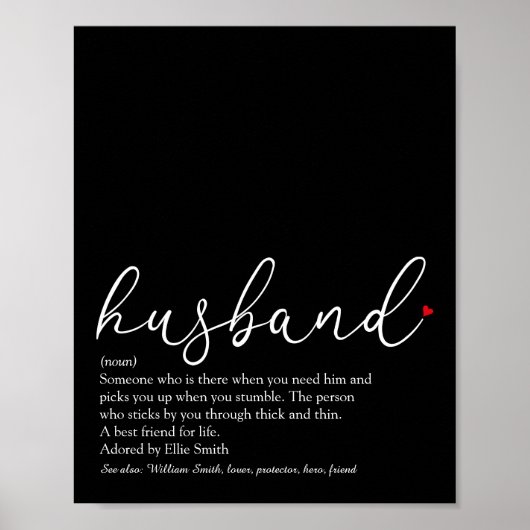 Husband Definition Script Red Love Heart Poster (Voorkant)