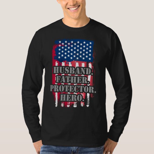Husband Father Protector Hero Us American Flag Fat T-shirt (Voorkant)