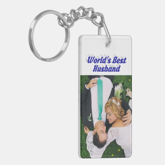 Husband Foto met blauwe tekst Sleutelhanger (Voorkant Links)
