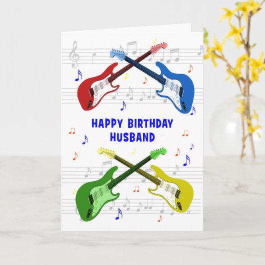 Husband Guitars Birthday Card Kaart (Gele Bloem)