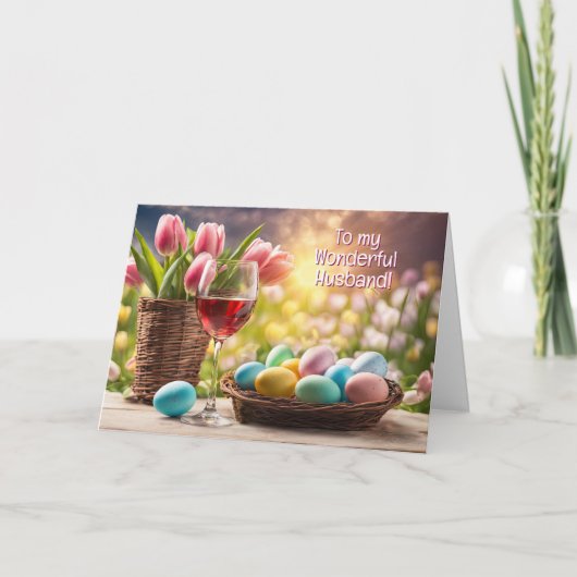 Husband Happy Easter Love with Wine Feestdagen Kaart (Voorkant)