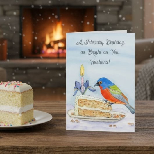 Husband Happy February Birthday Painted Bunt Kaart