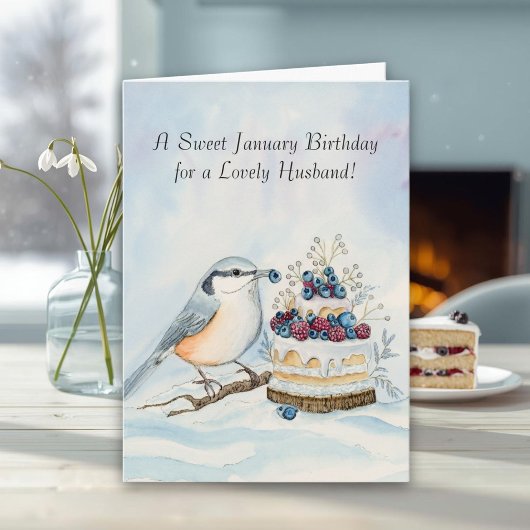 Husband Happy January Birthday Nuthatch Kaart