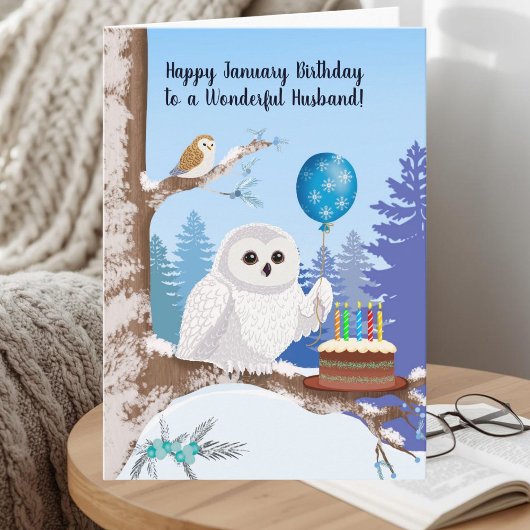Husband Happy January Birthday Snowy Owl Kaart