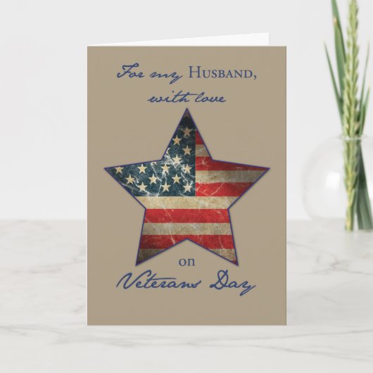 Husband, Happy Veterans Day, Old Flag Star Bedankkaart (Voorkant)