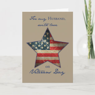 Husband, Happy Veterans Day, Old Flag Star Bedankkaart