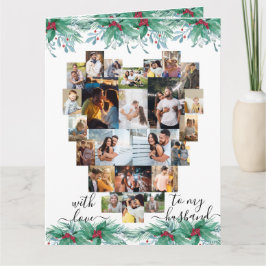 Husband Heart Photo Collage Holly and Mistletoe Kaart