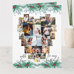 Husband Heart Photo Collage Holly and Mistletoe Kaart