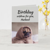 Husband Humor Birthday Wisdom Cute Pug Dog Kaart (Gele Bloem)