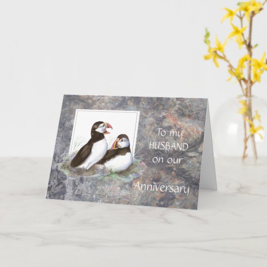 Husband Jubileum - Puffin Humor Kaart (Gele Bloem)
