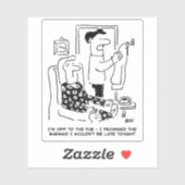 Husband Leaves House for the Pub Cartoon. Sticker (Vel)
