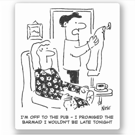 Husband Leaves House for the Pub Cartoon. Sticker (Voorkant)