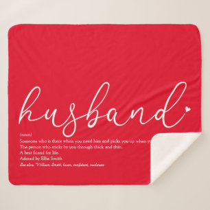 Husband Love Heart Elegant Script Definition Red Sherpa Deken