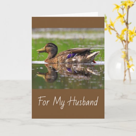 Husband Mallard Duck Birthday Kaart (Gele Bloem)