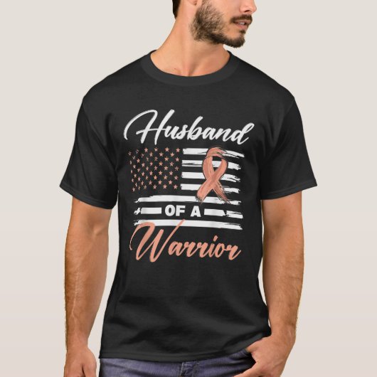 Husband Of A Warrior USA Flag Endometrial Cancer A T-shirt (Voorkant)