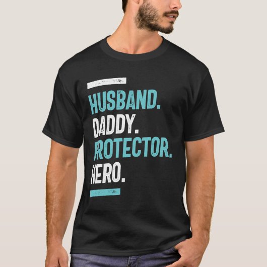 Husband. Papa. Beschermer. Hero | VADERDAG T-shirt (Voorkant)