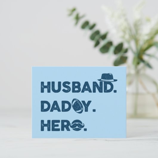 Husband. Papa. Hero. Retro grafisch Briefkaart (Staand voorkant)