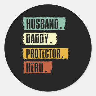 Husband papa Protector Hero Fathers Dag Vintage Ronde Sticker