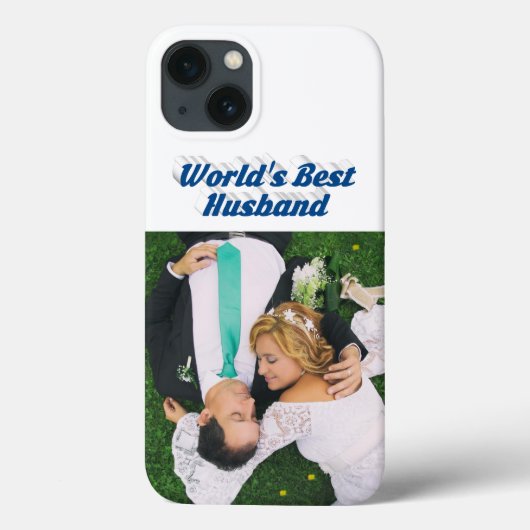 Husband Photo with sea blue text  iPhone Case (Achterkant)