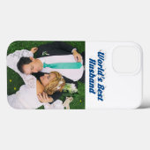 Husband Photo with sea blue text  iPhone Case (Achterkant (horizontaal))