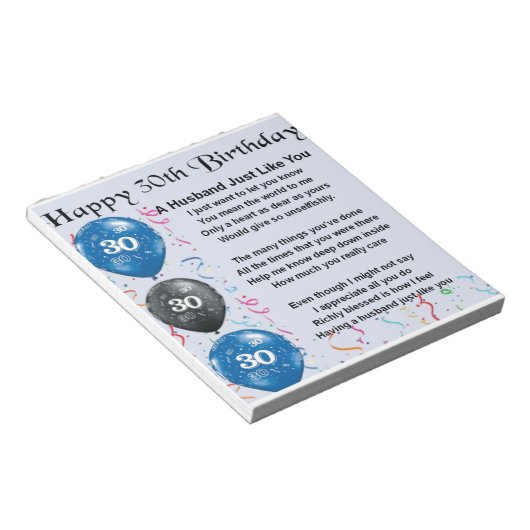 Husband Poem - 30th Birthday Notitieblok (Schuin)