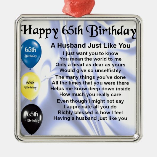 Husband Poem - 65th Birthday Metalen Ornament (Voorkant)