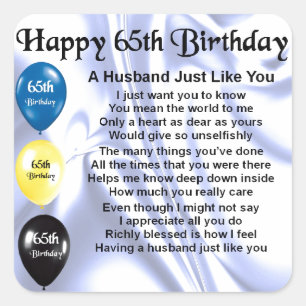 Husband Poem - 65th Birthday Vierkante Sticker