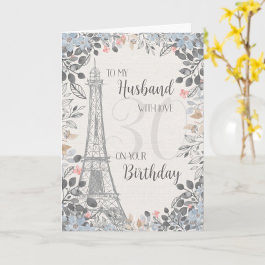 Husband Romantic 30th Birthday Eiffel Tower Kaart (Gele Bloem)
