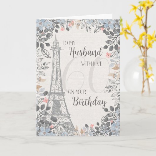 Husband Romantic 60th Birthday Eiffel Tower Kaart (Gele Bloem)