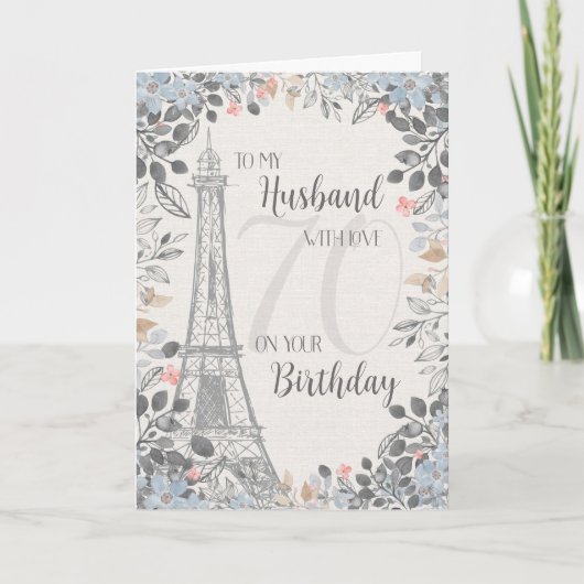 Husband Romantic 70th Birthday Eiffel Tower Kaart (Voorkant)